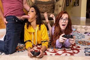 Gamer Girl Threesome Action – Jeni Angel, Madi Collins & Van Wylde