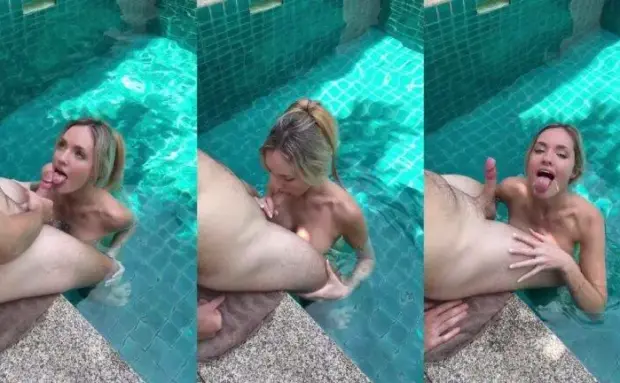 Katy Hollick – Sucking Cum Out In Her Slutty Mouth In The Pool OnlyFans Scene