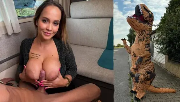 Jennifer Mendez – Sweaty Animator in Dino Suit Gets Seduced by Jennifer
