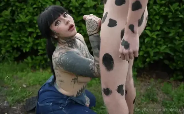 TriplexCeleste – Cow Costume Milking OnlyFans Scene